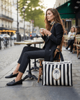 Swaing Palm Black & White Striped Tote