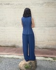 Navy Fitted Vest & Wide Leg Pants