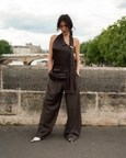 Twany Brown Asymmetrical Top With Pants