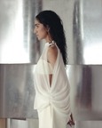 Antique White Asymmetric Georgette Top and Pants
