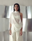 Antique White Asymmetric Georgette Top and Pants