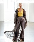 Chateau Gray Long Organza Trench & Pants With Tendor Yellow Bodysuit