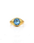 Gold Plated Blue Stone Dome 92.5 Sterling Silver Men's Ring
