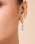 Pear Cut Crystal Drop Hoop Earrings in 92.5 Sterling Silver