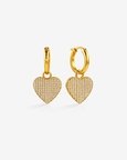 Gold Plated Crystal Pavé Heart Charm 92.5 Sterling Silver Hoop Earrings