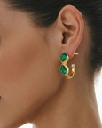 Gold Plated Green Onyx 92.5 Sterling Silver Hoop Earrings