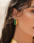 Gold Plated Malachite Bar Huggie Earrings