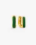 Gold Plated Malachite Bar Huggie Earrings