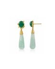 Green Onyx and Flourite Long Drop Gold Earrings