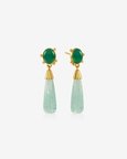 Green Onyx and Flourite Long Drop Gold Earrings