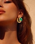 Green Onyx & Amethyst 92.5 Sterling Silver Hoop Earrings