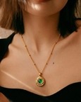 Green Onyx Medallion 92.5 Sterling Silver Charm Necklace