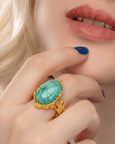 Gold Plated Oval Turquoise Cocktail Ring