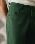 Green Linen Straight Wide Pants - Men