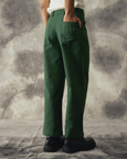 Green Linen Straight Wide Pants - Men