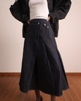 Pleated Wraparound Denim Skirt-1
