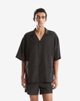 Black Camp Collor Half Sleeves Shirt