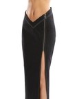 Black Denim Drop Waist High Slit Skirt