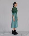 Green Map Embroidery Long Dress