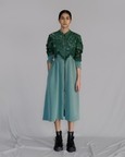 Green Map Embroidery Long Dress