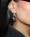 Freeform Pearl Drop Silver Hoops