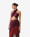 Burnt Wine Fringe Skirt