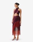 Burnt Wine Fringe Skirt