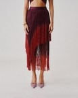 Burnt Wine Fringe Skirt