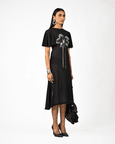 Sculpted Black Hand-embroidered Lycra Dress