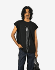 Hand-embroidered Canine Top With Hanging Silk Threads (Men's) - Black