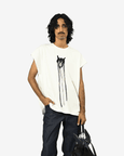Hand-embroidered Canine Top With Hanging Silk Threads (Men's) - White