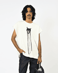 Hand-embroidered Canine Top With Hanging Silk Threads (Men's) - White