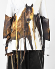 Horse Printed Cotton Shirt With Hanging Silk Threads and Synthetic Hair