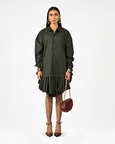Plain Ruffle-edged Shirt Dress