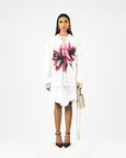 Fanged Floral Printed Ruffle-edged Shirt Dress