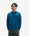 Indigo Linen Embroidered Men's Raglan Shirt