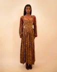 Brown Full Sleeve Paisley Silk Corset Dress