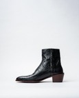 Ankle Boots With a Square Pointed Toe and Trapezoid Heel, Featuring a Side Zip Closure