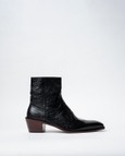 Ankle Boots With a Square Pointed Toe and Trapezoid Heel, Featuring a Side Zip Closure
