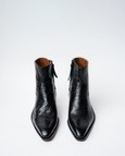 Ankle Boots With a Square Pointed Toe and Trapezoid Heel, Featuring a Side Zip Closure