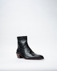 Ankle Boots With a Square Pointed Toe and Trapezoid Heel, Featuring a Side Zip Closure