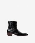 Ankle Boots With A Square Pointed Toe And Trapezoid Heel, Featuring A Side Zip Closure