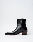 Ankle Boots With A Square Pointed Toe And Trapezoid Heel, Featuring A Side Zip Closure
