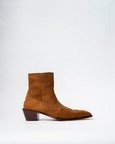 Cowboy Ankle Boots With A Square Pointed Toe And Trapezoid Heel, Featuring A Side Zip Closure