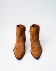 Cowboy Ankle Boots With A Square Pointed Toe And Trapezoid Heel, Featuring A Side Zip Closure