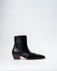 Cowboy Ankle Boots With a Square Pointed Toe and Trapezoid Heel, Featuring a Side Zip Closure