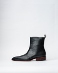 Cowboy Ankle Boots With a Square Pointed Toe and Trapezoid Heel, Featuring a Side Zip Closure
