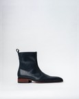 Cowboy Ankle Boots With a Square Pointed Toe and Trapezoid Heel, Featuring a Side Zip Closure