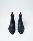 Cowboy Ankle Boots With a Square Pointed Toe and Trapezoid Heel, Featuring a Side Zip Closure
