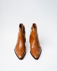 Cowboy Ankle Boots With a Square Pointed Toe and Trapezoid Heel, Featuring a Side Zip Closure